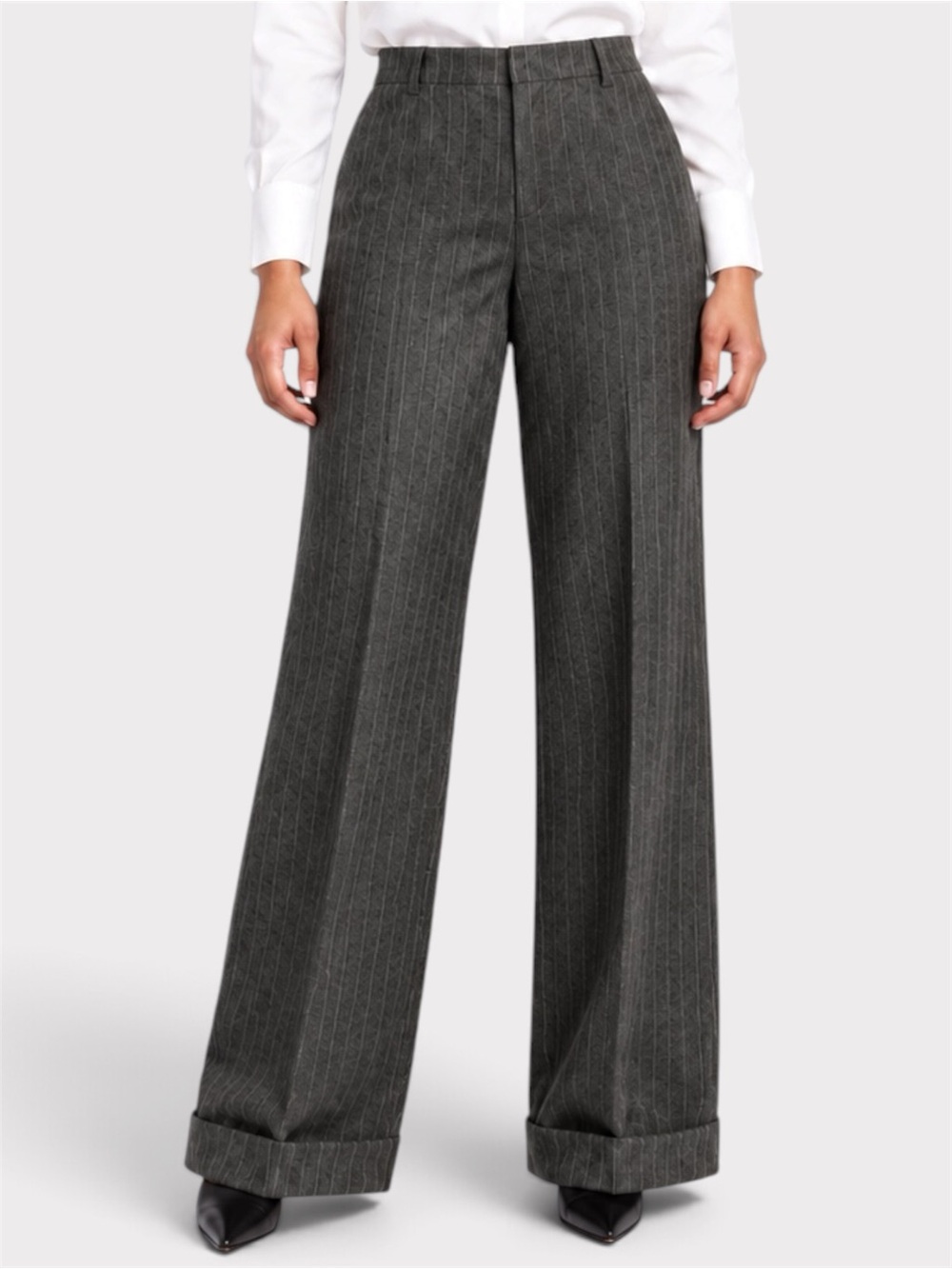 GAP Tailored Wide Leg Wool Blend Pinstripe Cuffed Trousers 12R
